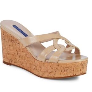 Stuart Weitzman Cadence Cork & Leather Platform Wedge Sandals